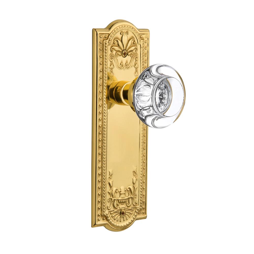 Nostalgic Warehouse MEARCC Double Dummy Knob Meadows Plate with Round Clear Crystal Knob in Unlacquered Brass
